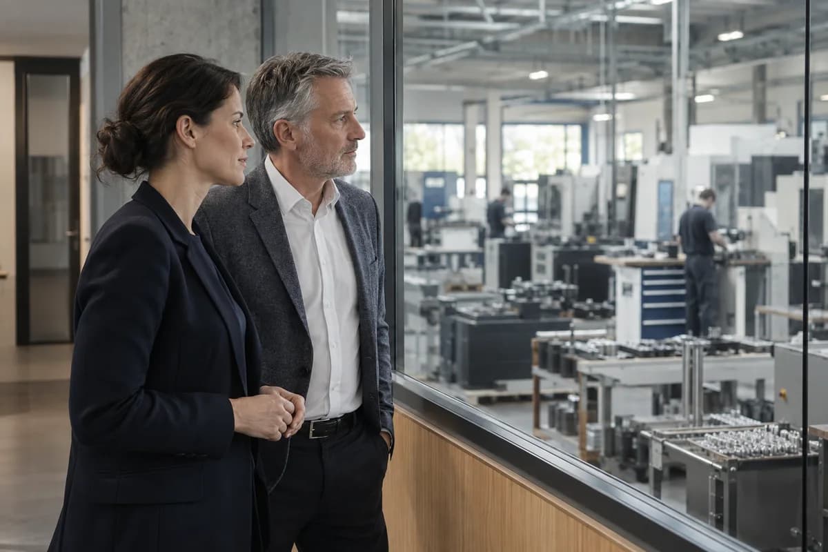 Zwei Unternehmer bei einer Betriebsbesichtigung